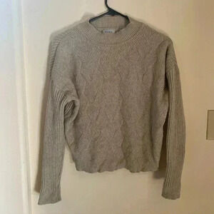 RAYA TEXTURED MOCK NECK KNIT SWEATER IN TAN COLOR SIZE S